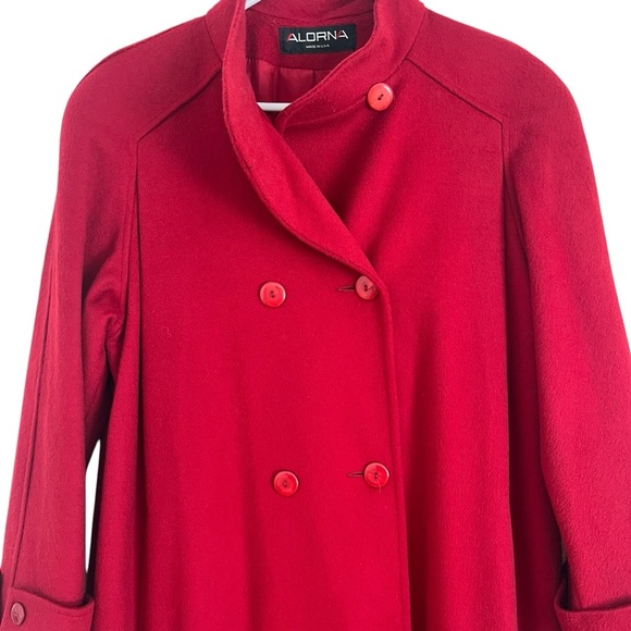 Vintage Alorna Wool Coat – Bold Red Double-Breasted Mid-Length Made in USA large - Picture 3 of 14
